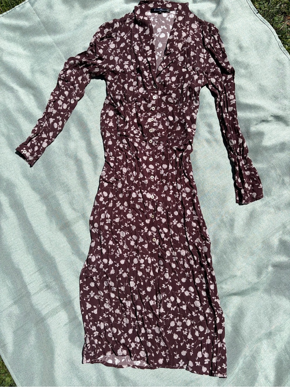 Long Sleeve Floral Midi Dress in Brown